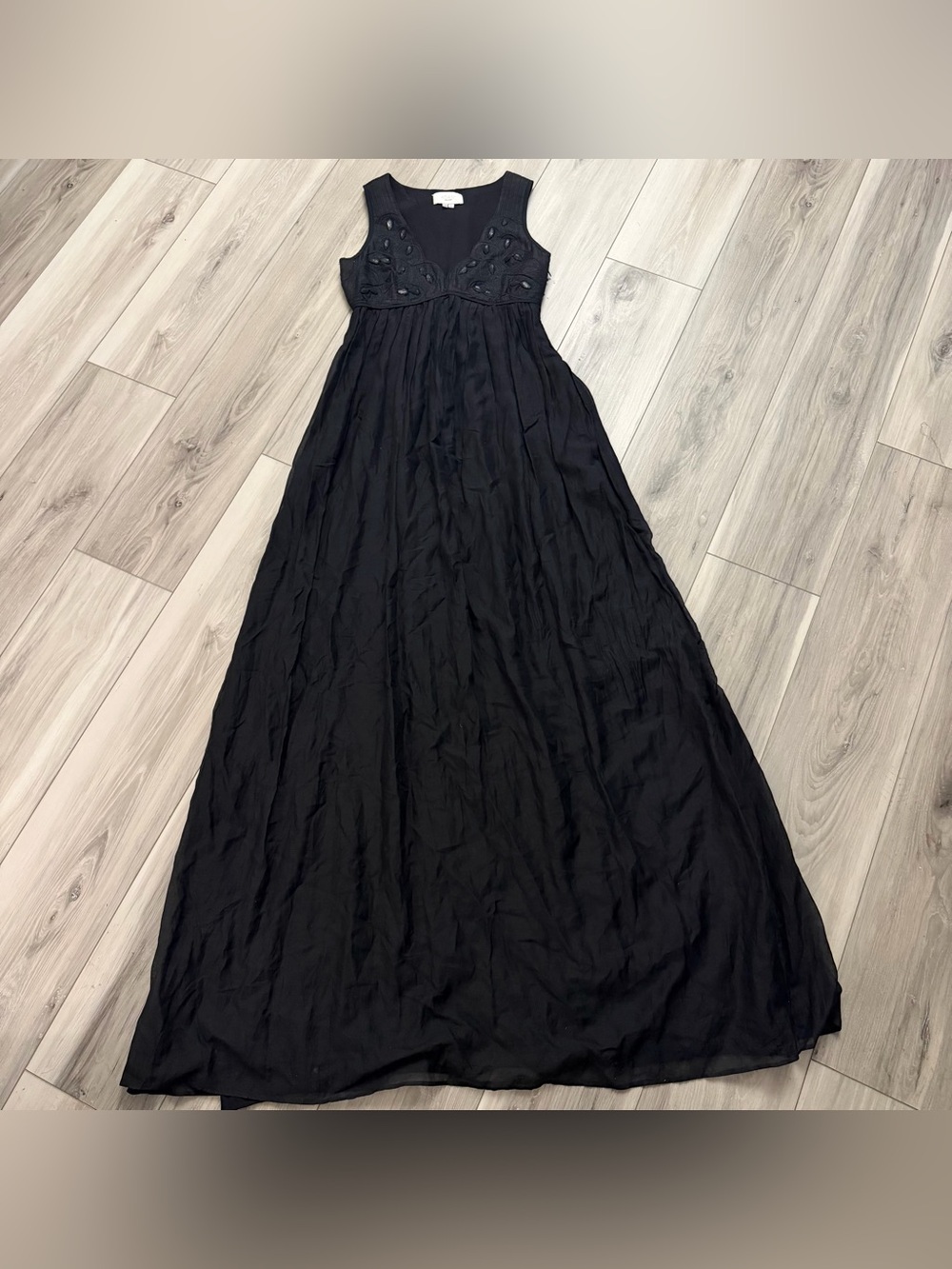 Adam Lippes Silk Blend Maxi Dress Textured Embelish Bodice Pockets Size 2 Black